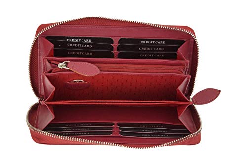Große Vollleder Damen Geldbörse mit RFID Schutz Reißverschluss rundherum Damenlangbörse Portemonnaie Brieftasche lang LEAS in Echt-Leder, rot 19,5x9,5x2cm (BxHxT) von LEAS