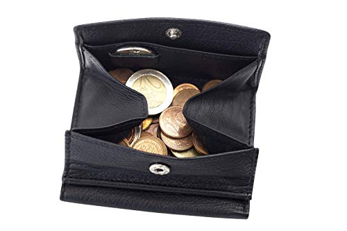 Kleine Wiener Geldbörse mit XXL Kleingeldfach Minibörse extra dünn mit RFID Schutz LEAS in Echt-Leder, schwarz 9,5x7,5x2cm (LxBxH) Mini-Edition von LEAS