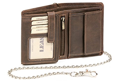 LEAS Biker-Kombibörse mit Riegel und Chrom-Kette Box Echt-Leder, braun Vintage-Collection von LEAS