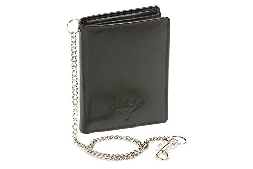 LEAS Biker- und Truckerbörse mit Chrom-Kette RFID Schutz Echt-Rind-Leder, schwarz von LEAS