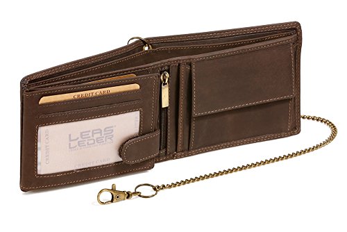 LEAS MCL Bikerbörse im Querformat mit Kette Vintage-Stil in Echt-Leder, braun - LEAS Chain-Series von LEAS MCL