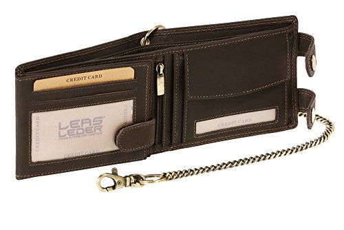 LEAS MCL Bikerkombi- & Truckerbörse Vintage-Stil in Echt-Leder mit Kette, braun - LEAS Chain-Series von LEAS MCL