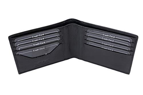 LEAS Design Geldbörse Herren extra dünn, Kreditkartenetui Herren ohne Kleingeldfach Geldbeutel flach aus feinstem Rind-Leder, Premium Portmonee schmal im Querformat Kreditkartenhalter, schwarz von LEAS