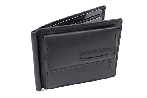 LEAS Dollar Clip mit Kleingeldfach RFID Geldscheinklammer flach Geldklammer Money Clip extra dünn für 8 Karten Echt-Leder, Portmonee mit Geschenk Box, schwarz von LEAS