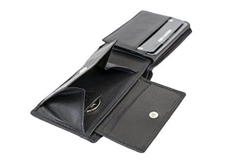 LEAS Minibörse mit Klappe extra flach im Querformat dünn, flaches Portemonnaie mit RFID Schutz, Block Folie mit Geschenk Box Echt-Leder, schwarz 10x7cm (LxB) von LEAS