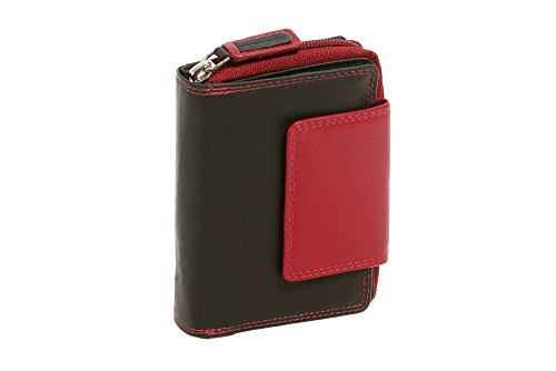 LEAS Reißverschlussbörse Echt-Leder, schwarz-rot 12x9x3,5cm (LxBxH) Zipper-Collection von LEAS
