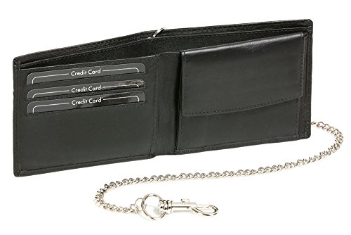 LEAS Scheintasche extra dünn mit Chrom-Kette Echt-Leder im Querformat, schwarz Chain-Series'' von LEAS