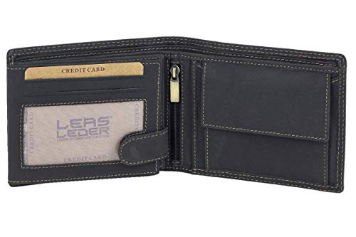 LEAS Scheintasche im Querformat MCL im Vintage-Stil in Echt-Leder, schwarz Basic-Vintage-Collection von LEAS