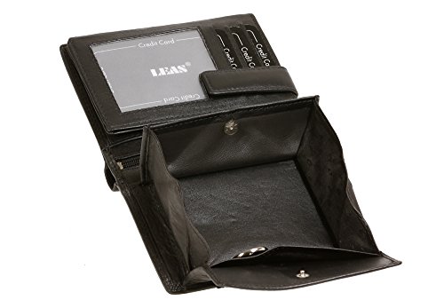 LEAS Wiener Schachtel Geldbörse Portmonee Geldbeutel Portemonnaie Schuettelboerse für Münzen mit Geheimfach und RFID Schutz Block Folie Brieftasche schützt Kreditkarten vor Datendieben Echt-Leder von LEAS