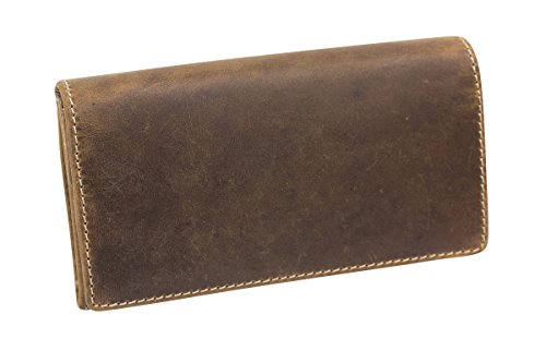 LEAS XXL Damen Geldbörse Frauen Geldbeutel für 10 Kreditkarten Used Look Echt-Leder - Vintage-Collection 17x9,5x3,5cm (BxHxT) (dark cognac) von LEAS