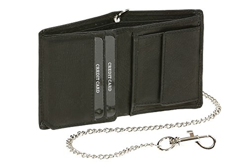 LEAS Mini-Bikerbörse mit RFID Schutz Klappe im Hochformat mit Chrom-Kette Trucker Echt-Leder, schwarz Chain-Series von LEAS