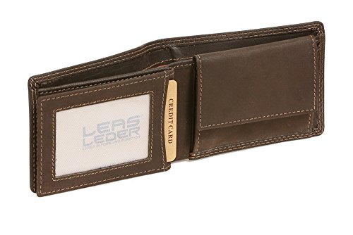 LEAS Mini-Geldbörse mit Klappe im Querformat Scheine müssen gefaltet MCL in Echt-Leder, braun 9,5x7,5x2cm (LxBxH) von LEAS