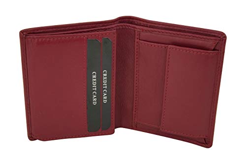 Mini Geldbörse mit Klappe dünn im Hochformat, flaches Portemonnaie mit RFID Schutz Folie mit Geschenk Box LEAS in Echt-Leder, rot von LEAS