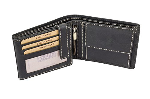 Portmonee Herren Geldbörse Natur im Querformat LEAS in Echt-Leder - Vintage-Collection 12,5x9,5x3cm (BxHxT) (schwarz) von LEAS