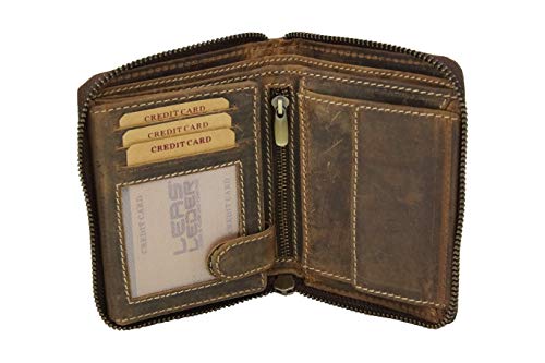 Reißverschlussbörse im Vintage-Style LEAS in Echt-Leder, Dark Cognac - LEAS Vintage-Collection von LEAS