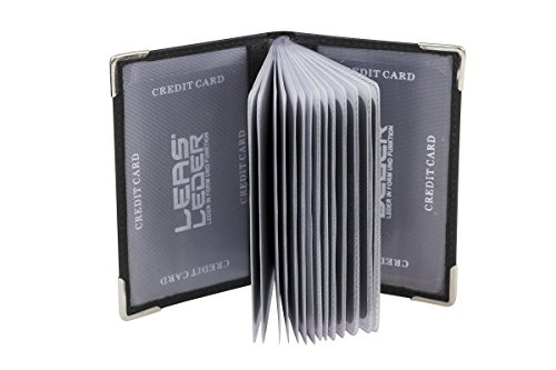 Scheckkartenhülle Scheckkartenmappe Kreditkartenmappe dünn mit RFID Schutz, Ausweismappe flach mit RFID Folie LEAS in Echt-Leder, schwarz von LEAS