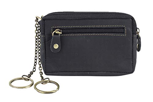 Schlüsseltasche im Used Look robust mit 2 Ringen LEAS in Echt Büffel Leder, schwarz - Vintage-Collection von LEAS