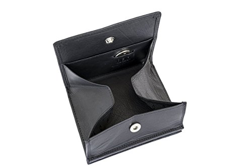 Wiener Schachtel mit großem Kleingeldfach Ausweisformat mit RFID Schutz Block Folie mit Geschenk Box LEAS in Echt-Leder, schwarz von LEAS