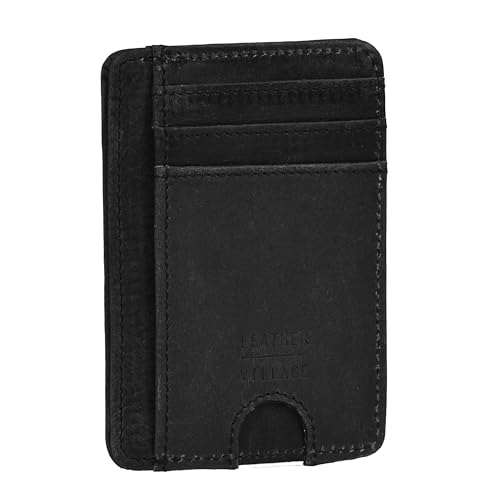 Leder-Kreditkartenhalter, Mattschwarz, 4.5"X3.2", Minimalistisch von LEATHER VILLAGE