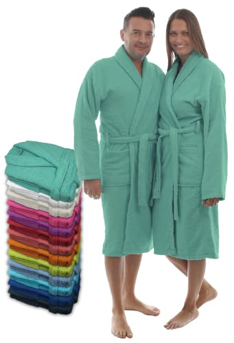 LEBENGOOD Bademantel für Damen, Herren, Unisex, Frottee 100% Baumwolle, Weicher Morgenmantel Dusche, Größen Flauschig, Leicht, S, M, L, XL, XXL, (L, Agua) von LEBENGOOD