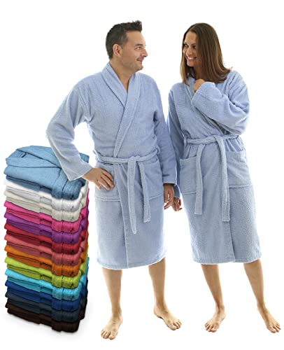 LEBENGOOD Bademantel für Damen, Herren, Unisex, Frottee 100% Baumwolle 400 gr, Flauschig, Kuschelig, Bunt, Leicht, Lang Kurz, Dusche, Größen S, M, L, XL, XXL, Weicher Morgenmantel (L, Celeste) von LEBENGOOD