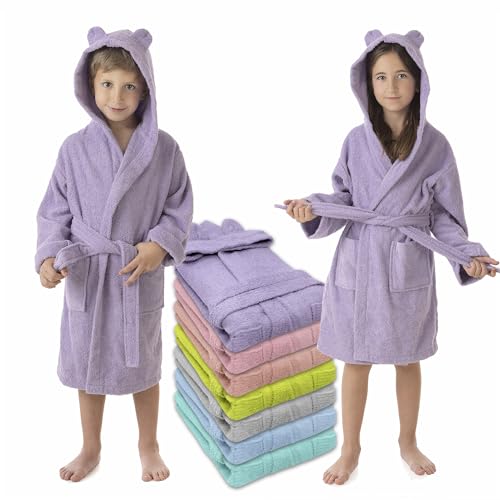 LEBENGOOD Bademantel für Kinder, Mädchen, Unisex, Kinder mit Ohren, 100% Baumwolle, Oeko-Tex®, 2 Taschen, Gürtel, Kapuze, Bademäntel und Jungen, Mädchen, Teenager von LEBENGOOD