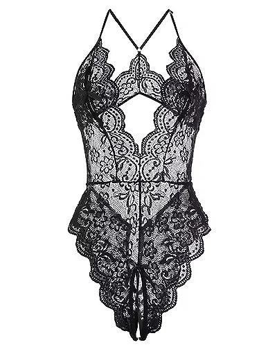 LEBENSWERT Dessous Damen Sexy Unterwäsche für Frau Sehr Sexy Reizwäche Body Dessous Set Damen Bodysuit Tiefer V-Ausschnitt Erotische Lingerie Negligee(L) von LEBENSWERT