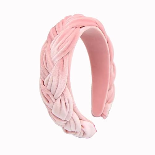 Haarreif Samt Geflochtener Haarreifen Damen Trachten Haarreif breit Vintage Harrband Mode Stirnbänder für Frauen (Pink) von LEBENSWERT