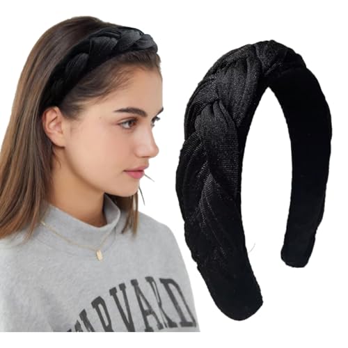 LEBENSWERT Haarreif Samt Geflochtener Haarreifen Damen Trachten Haarreif breit Vintage Harrband Mode Stirnbänder für Frauen (Schwarz) von LEBENSWERT