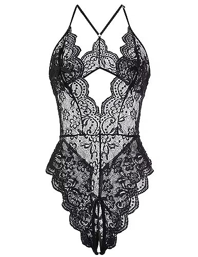 LEBENSWERT Dessous Damen Sexy Unterwäsche für Frau Sehr Sexy Reizwäche Body Dessous Set Damen Bodysuit Tiefer V-Ausschnitt Erotische Lingerie Negligee (M) von LEBENSWERT