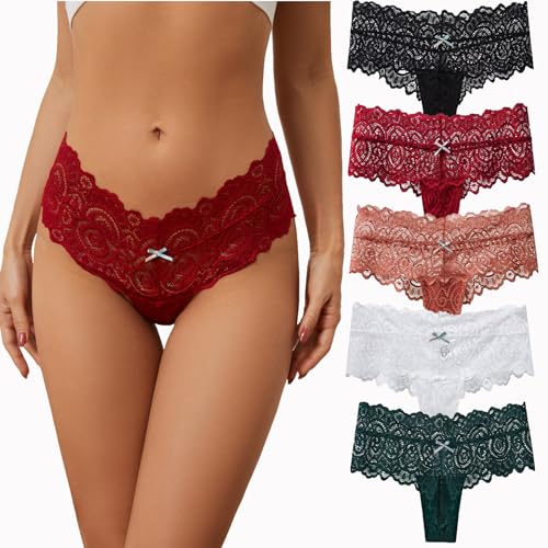 Unterhosen Damen Spitze 5er Pack Panties Hipster Unterwäsche String Tangas Slip Bikini Pantys Frauen (DE/NL/SE/PL, Alphanumerisch, L, Regular, Regular, 5er Pack) von LEBENSWERT