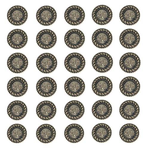 30PCS Small Fragrant Wind Metal Button Round with Foot Concave Pattern Alloy Button Coat Tea Gold Hand Sewn Button (black,36L 23MM) von LEBITO