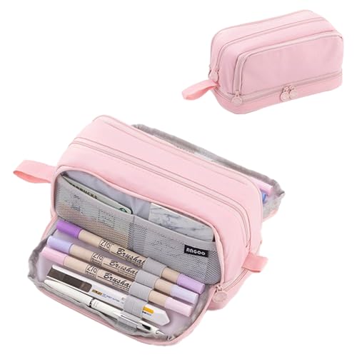 LEBKFT Große Kapazität Federmäppchen, Macaron Multifunktionale Stifttasche Schreibwaren Organizer für Mädchen Sekundarschule Federmäppchen mit Fächern für Mädchen Jungen Frauen und Männer, rose von LEBKFT