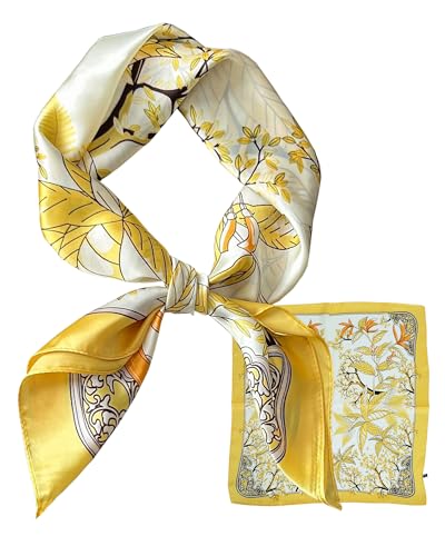 LEBOOBELL Damen 70 * 70cm Schal Quadratisch Bandana Tuch Seiden Schals Kopftuch Haarschmuck Gelb -2 von LEBOOBELL