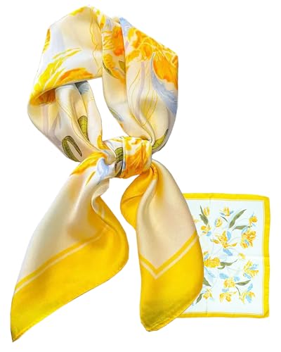 LEBOOBELL Damen 70 * 70cm Schal Quadratisch Bandana Tuch Seiden Schals Kopftuch Haarschmuck Gelb LEBOOBELL Damen 70 * 70cm Schal Quadratisch Bandana Tuch Seiden Schals Kopftuch Haarschmuck Gelb von LEBOOBELL