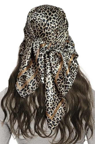 LEBOOBELL Damen Große Quadratisch Leopard Bandana Tuch Seiden 90x90cm Schals Kopftuch Haarschmuck Geschenk für Frauen Braun Leopardenmuster LEBOOBELL Damen Große Quadratisch Leopard Bandana Tuch Seiden 90x90cm Schals Kopftuch Haarschmuck Geschenk für Frauen Braun Leopardenmuster von LEBOOBELL