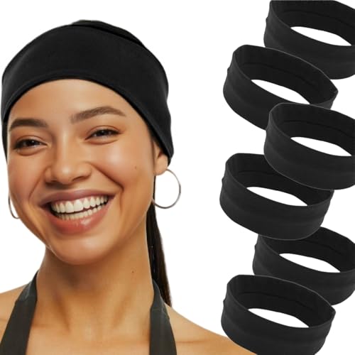 Sport-Stirnbänder für Damen, modisch, elastisch, Sport-Haarbänder für Damen, Haarbänder für tägliches Workout, Yoga, Laufen, Sport, Schwarz, Größe L, 6 Stück von LECHI