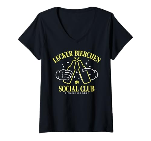 Damen LECKER Bierchen Social Club X Malle Party Mallorca Bier T-Shirt mit V-Ausschnitt von LECKER BIERCHEN SOCIAL CLUB X OFFICIAL MEMBER