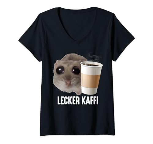 Damen LECKER KAFFI X SAD HAMSTER MEME Kaffeeliebhaber Lecki Kaffi T-Shirt mit V-Ausschnitt Damen LECKER KAFFI X SAD HAMSTER MEME Kaffeeliebhaber Lecki Kaffi T-Shirt mit V-Ausschnitt von LECKER KAFFI. Lecker Kaffee Kaffeeliebhaber Coffee