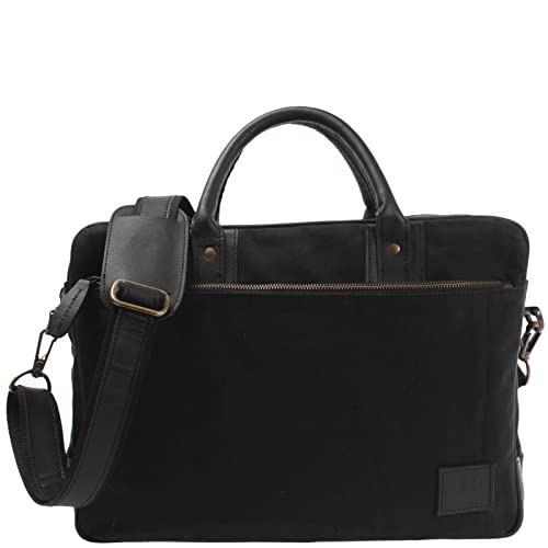 LECONI Aktentasche funktionelle & praktische Arbeitstasche für Damen und Herren Handgepäck Trolleytasche Bürotasche Ledertasche für Freizeit und Alltag aus Canvas + Leder 41x30x16cm schwarz LE3066-C von LECONI