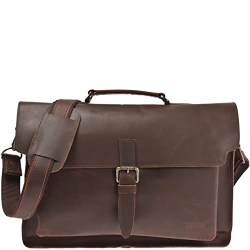 LECONI Collegetasche Echt-Leder Retro Damen + Herren Messenger Bag Unisex DIN A4 Aktentasche Schultasche Ledertasche 40x28x12cm LE3008, Braun – Waxy, von LECONI