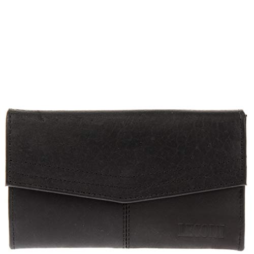 LECONI Geldbörse Portemonnaie Frauen große Brieftasche Kartentaschen Querformat Ledergeldbörse für Damen echtes Leder im Vintage-Look 18x11x3,5cm schwarz LE9013-wax von LECONI