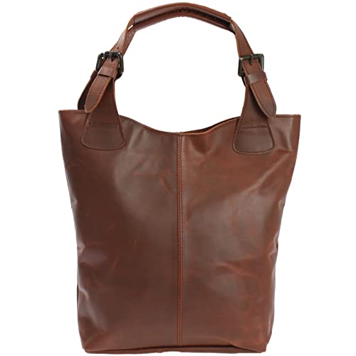 LECONI Henkeltasche Echt-Leder Vintage-Look Damentasche Handtasche für Damen Shopper für Freizeit, Büro oder Shopping Beuteltasche Frauen Ledertasche 34x35x10cm braun LE0033-wax von LECONI