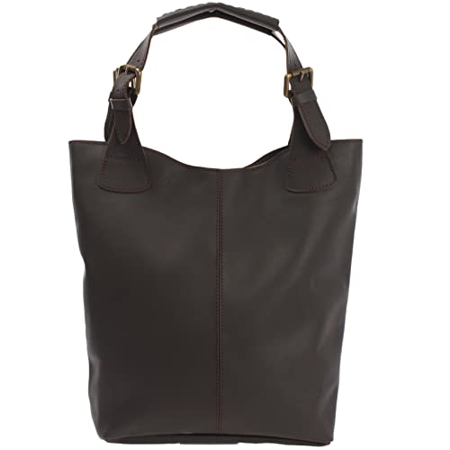 LECONI Henkeltasche Echt-Leder Vintage-Look Damentasche Handtasche für Damen Shopper für Freizeit, Büro oder Shopping Beuteltasche Frauen Ledertasche 34x35x10cm dunkelbraun LE0033-wax von LECONI