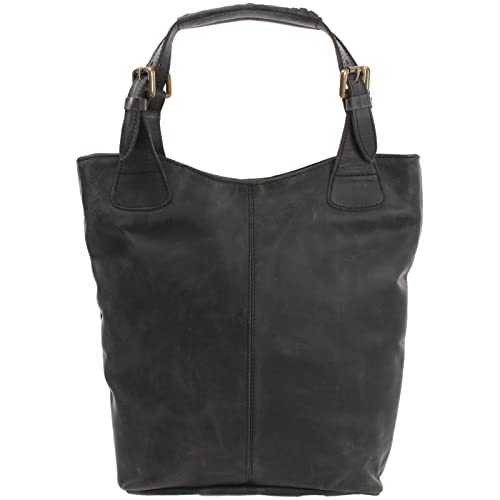 LECONI Henkeltasche Echt-Leder Vintage-Look Damentasche Handtasche für Damen Shopper für Freizeit, Büro oder Shopping Beuteltasche Frauen Ledertasche 34x35x10cm grau LE0033-wax von LECONI