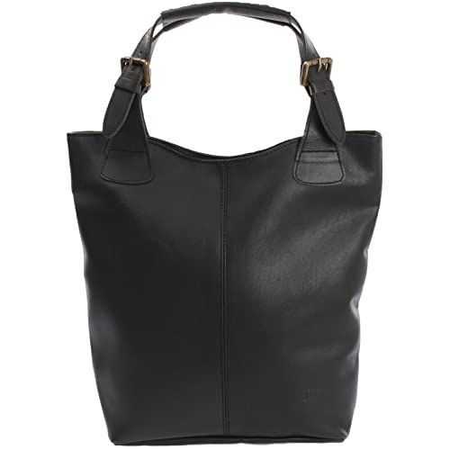 LECONI Henkeltasche Echt-Leder Vintage-Look Damentasche Handtasche für Damen Shopper für Freizeit, Büro oder Shopping Beuteltasche Frauen Ledertasche 34x35x10cm schwarz LE0033-wax von LECONI