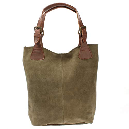 LECONI Henkeltasche Echt-Leder Wildleder Damentasche Handtasche für Damen Shopper für Freizeit, Büro oder Shopping Beuteltasche Frauen Ledertasche Veloursleder 34x35x10cm grün LE0033-V von LECONI