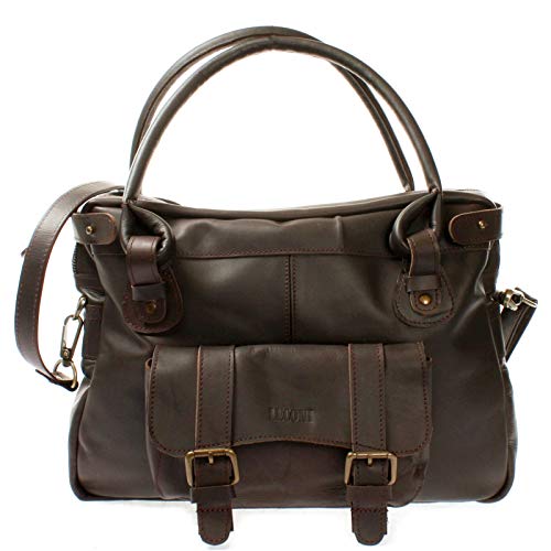 LECONI Henkeltasche Echtleder Damentasche Vintage Look Schultertasche natur Damen Ledertasche Frauen Handtasche Leder 38x29x11cm dunkelbraun LE0050-wax von LECONI