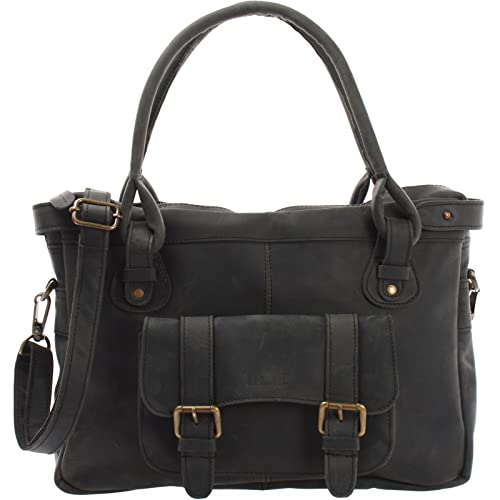 LECONI Henkeltasche Echtleder Damentasche Vintage Look Schultertasche natur Damen Ledertasche Frauen Handtasche Leder 38x29x11cm grau LE0050-wax von LECONI