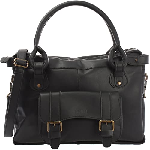 LECONI Henkeltasche Echtleder Damentasche Vintage Look Schultertasche natur Damen Ledertasche Frauen Handtasche Leder 38x29x11cm schwarz LE0050-wax von LECONI